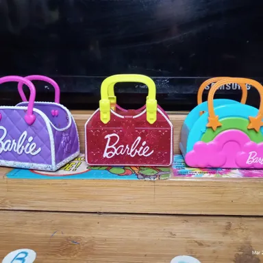 lot of 3 barbie hard plastic purses bags