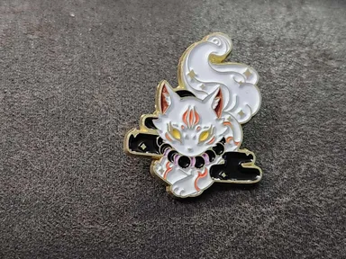 White Kitsune Enamel Pin  