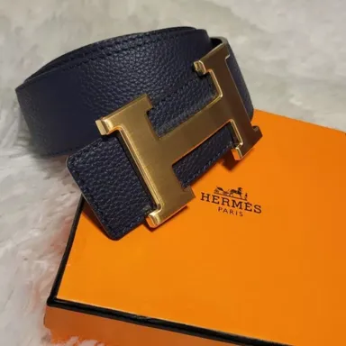 Hermès women's Belt Dark Blue with classic "H" Buckle w/Gold Hardware