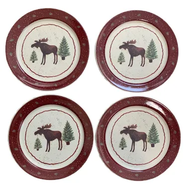 Cabin Creek Moose Dessert Plates Set 4 Kathy Sulewski  Rustic Lodge Winter