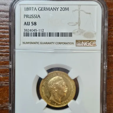 NGC AU 58 1897 A Germany 20M gold coin