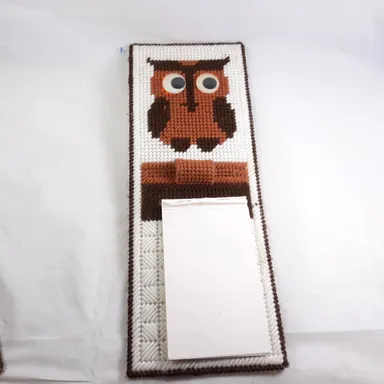 Vintage Handmade Owl Hanging Notebook List Holder Brown 