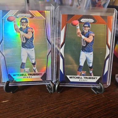 Mitchell Trubisky 2 Card Rookie Lot..2017 Prizm Silver Rookie And Red White and Blue...Bears Bills