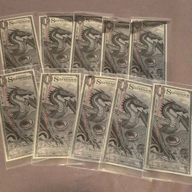 10 Silver Dragon Silverback Currency Limited-Edition .999 Note Foil IN SLEEVE 