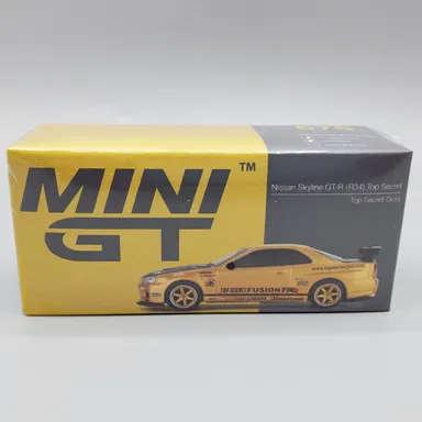 Mini GT #676 Top Secret Gold Nissan Skyline GT-R (R34) Top Secret Japan Exclusive