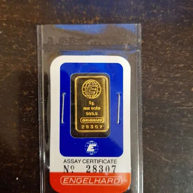 Engelhard 5 gram vintage gold bar