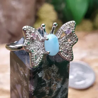 Larimar Butterfly Ring with Rose Quartz Accents
