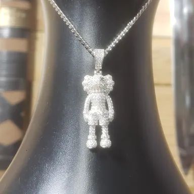 Kaws 925 silver pendant and 24 inch Stainless chain