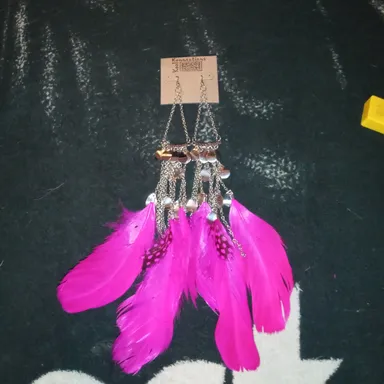 KOOL KONNECTIONS Punk Rock Hot Pink Feather & Metal 10" Dangle Earrings