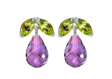 3.4 Carat 14k White Gold Stud Earrings with Amethyst and Peridot Gemstones