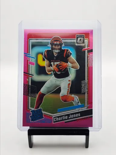 2023 Charlie Jones Panini Donruss Optic Preview Pink Holo Rated Rookie #317