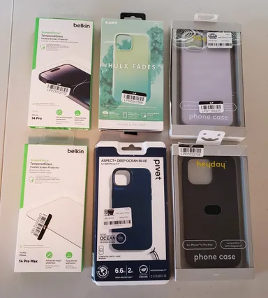  Lot of 4 Mixed iPhone 12/14 Phone Cases and 2 iPhone 14 Screen Protector Packs