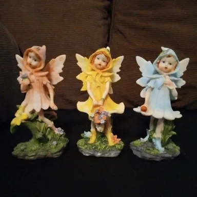 Vintage Lot of 3 Polystone Ceramic Resin 5' Fairy Figurines