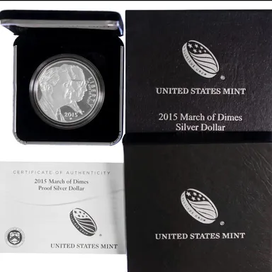 2015 W March Of Dimes Proof Commemorative 90% Silver Dollar Coin