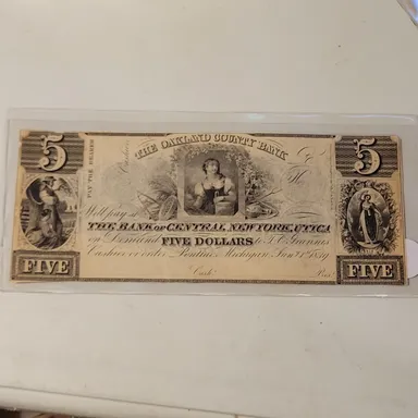 1839 $5 Oakland Co. Bank, New York, Utica