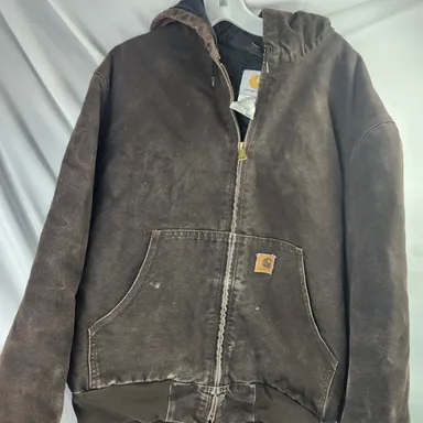 Carhartt  Hooded Jacket L RN14806 Classic Brown Distressed Large Nice Wear!
