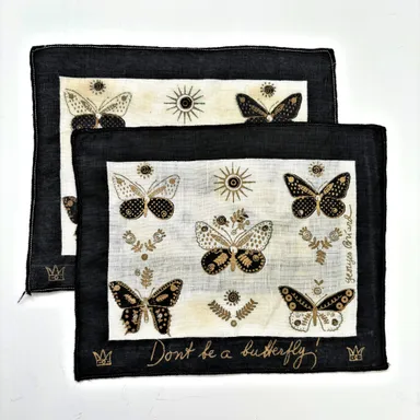 Georges Briard Linen Cocktail Napkins Butterfly Mid Century Modern Vintage 1960s READ