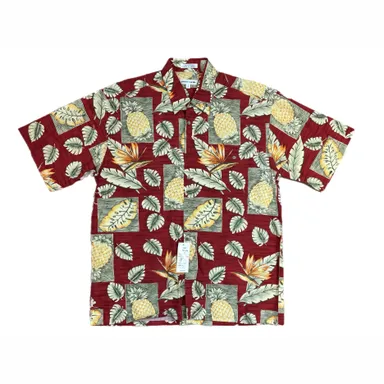 Pierre Cardin Large Hawaiian Shirt Short Sleeve Cotton Palm Fronds Pineapple NWT