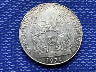 1974 Austria 50 Schilling Coin .640 Silver Salzburg Cathedral #ZD45