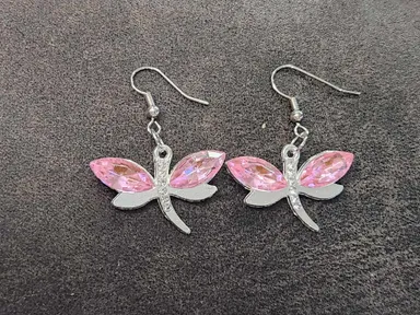 Pink Rhinestone Dragonfly Earrings 