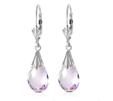 6 Carat 14k White Gold Lever Back Earrings with Amethyst Gemstones
