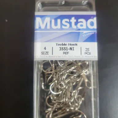 mustad size 4 treble hook (25pk) nickle