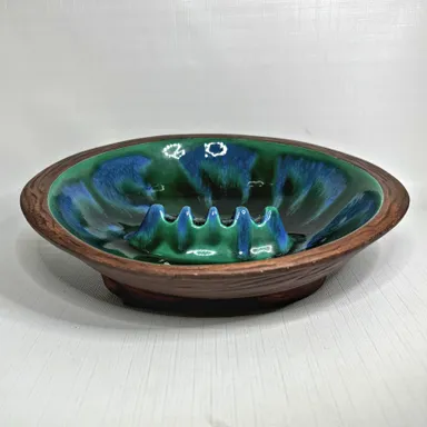 Vintage Green Blue Ashtray Made USA Pottery California Mid Century Modern Vintage