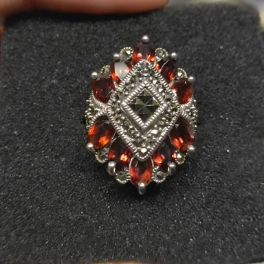 Garnet and sterling silver ring.