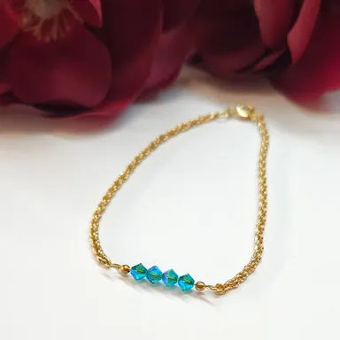 Handmade Teal Blue AB Crystal Bar Bracelet Gold Chain