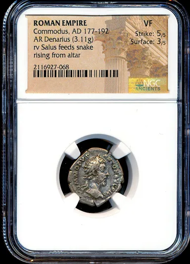 C344 NGC VF Commodus 177-192 AD Roman Imperial Silver Denarius Ancient coin
