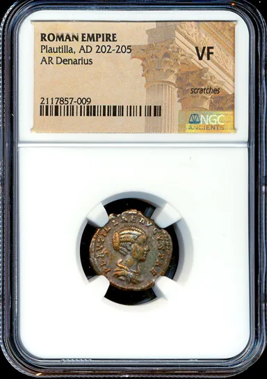 P160 NGC VF Plautilla 202-205 AD Roman Imperial Silver Denarius Ancient coin