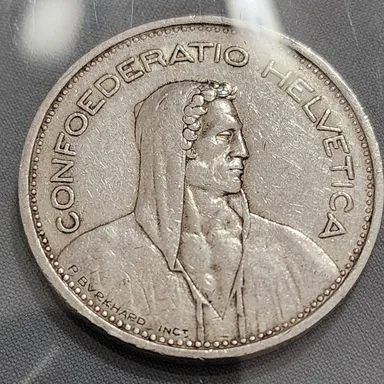 1953 Switzerland 5 Francs .835 Silver KM# 40