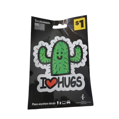 DECALCOMANIA "I Love Hugs" Cute Cactus Peel and Stick Decal for Car and More - New