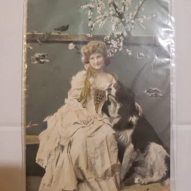 3. lady with her dog postcard