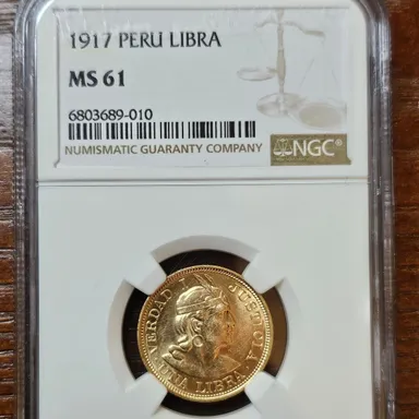 NGC MS61 1917 Peru Lima Gold Coin