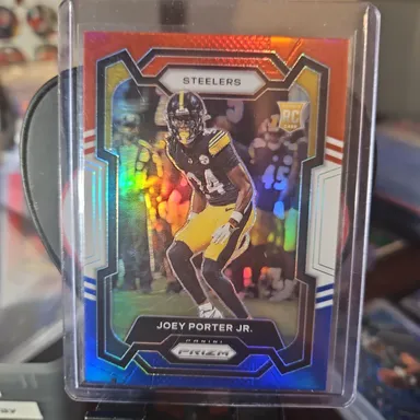 Joey Porter Jr 2023 Prizm Red White and Blue Rookie Card..Steelers