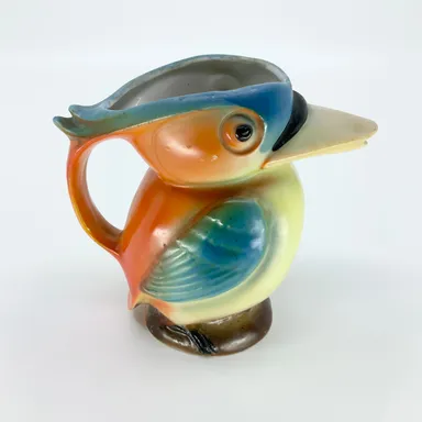 Vintage Small Colorful Porcelain Germany Kookaburra Bird Creamer 4.25” Repair As Is