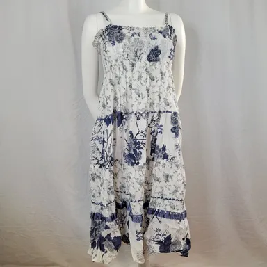 Blue White and Gray Sequined Smocked Spaghetti Strap Sundress