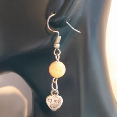 peachy color gemstone with love my cat earrings