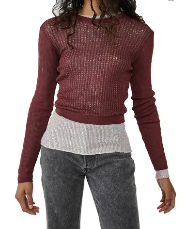 Free people crew pullover in raw garnet size XS