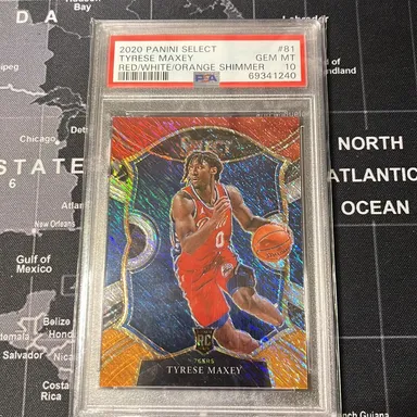 2020 Panini Select Tyrese Maxey 81 Red/White/Orange Shimmer PSA GEM MT 10