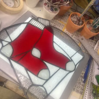 Same glass, Red Sox inspired panel