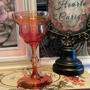 Iridescent pink glass goblet