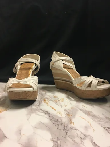 White Wedge Sandals with Knit Cork Design