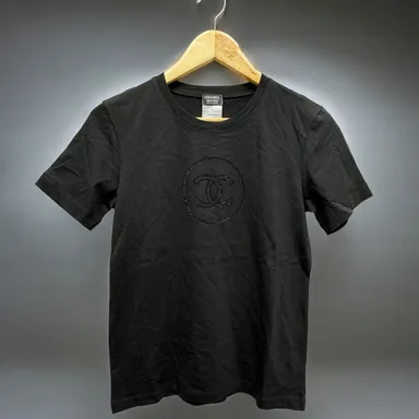 BRAND NEW- Chanel Black Rhinestone Uniform Tshirt Size - Small