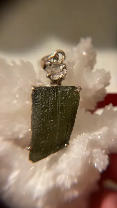 Moldavite & Herkimer quartz pendant