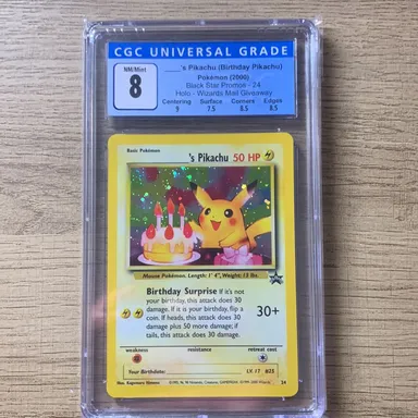 Birthday Pikachu - Black star promos - 24 - Holo - Wizards mail giveaway - CGC 8