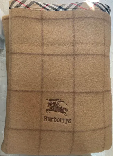 Burberrys 100% Wool Blanket - Brown Tartan