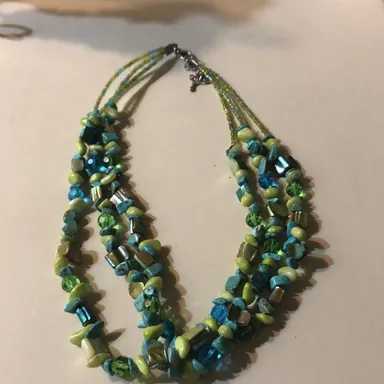 Triple strand Turquoise and glass beaded necklace