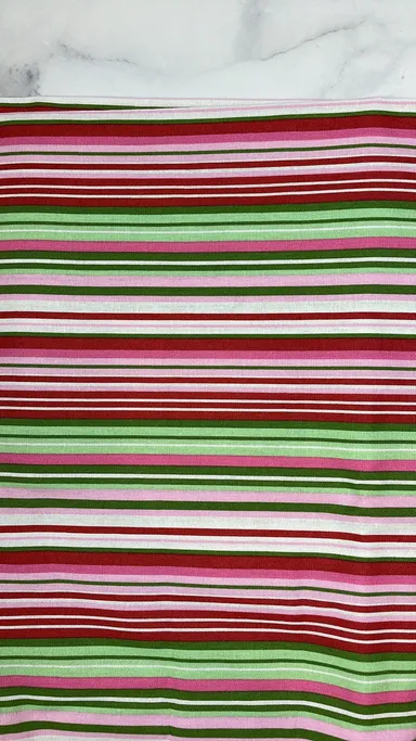 Pink and Green Striped Cotton Fabric - sold by the yard